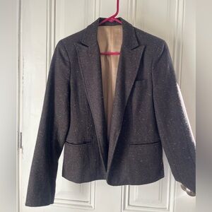 Brown tweed blazer, custom cut and sewn, red and yellow fleck